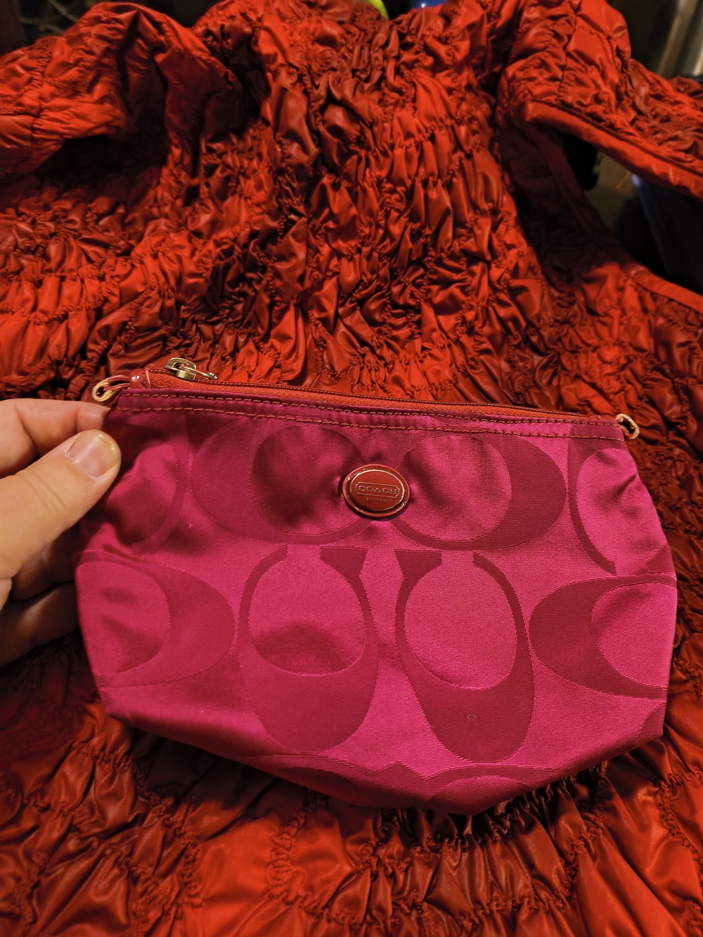 Coach Pink Signature Small Zip Cosmetic Pouch